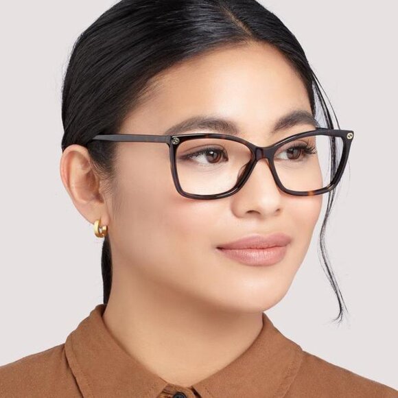 Gucci GG0025O 016 Eyeglasses Havana 58mm Cat Eye Frame - Picture 3 of 10